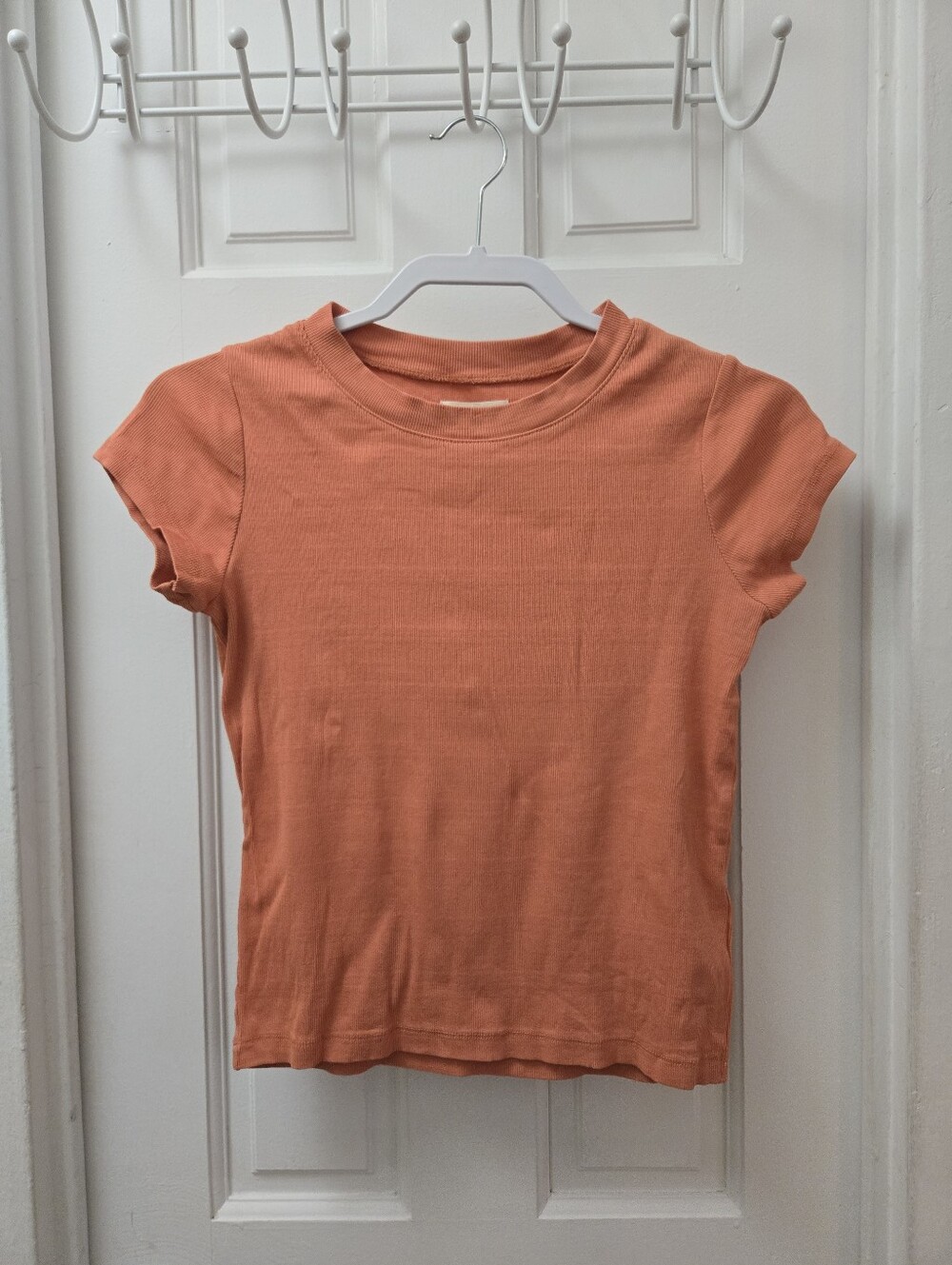Madewell Peach Orange Ribbed Short Sleeve Tee Soft Minimalist Basic Top Small